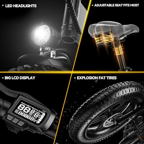 1000W Folding Electric Bike 48V 20.8AH Removable Battery 20" Fat Tire H838