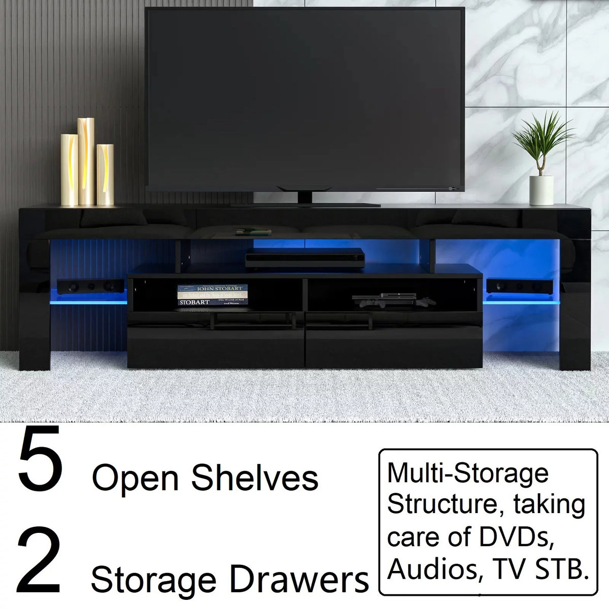 Black High Glossy TV Stand with LED Light K65315