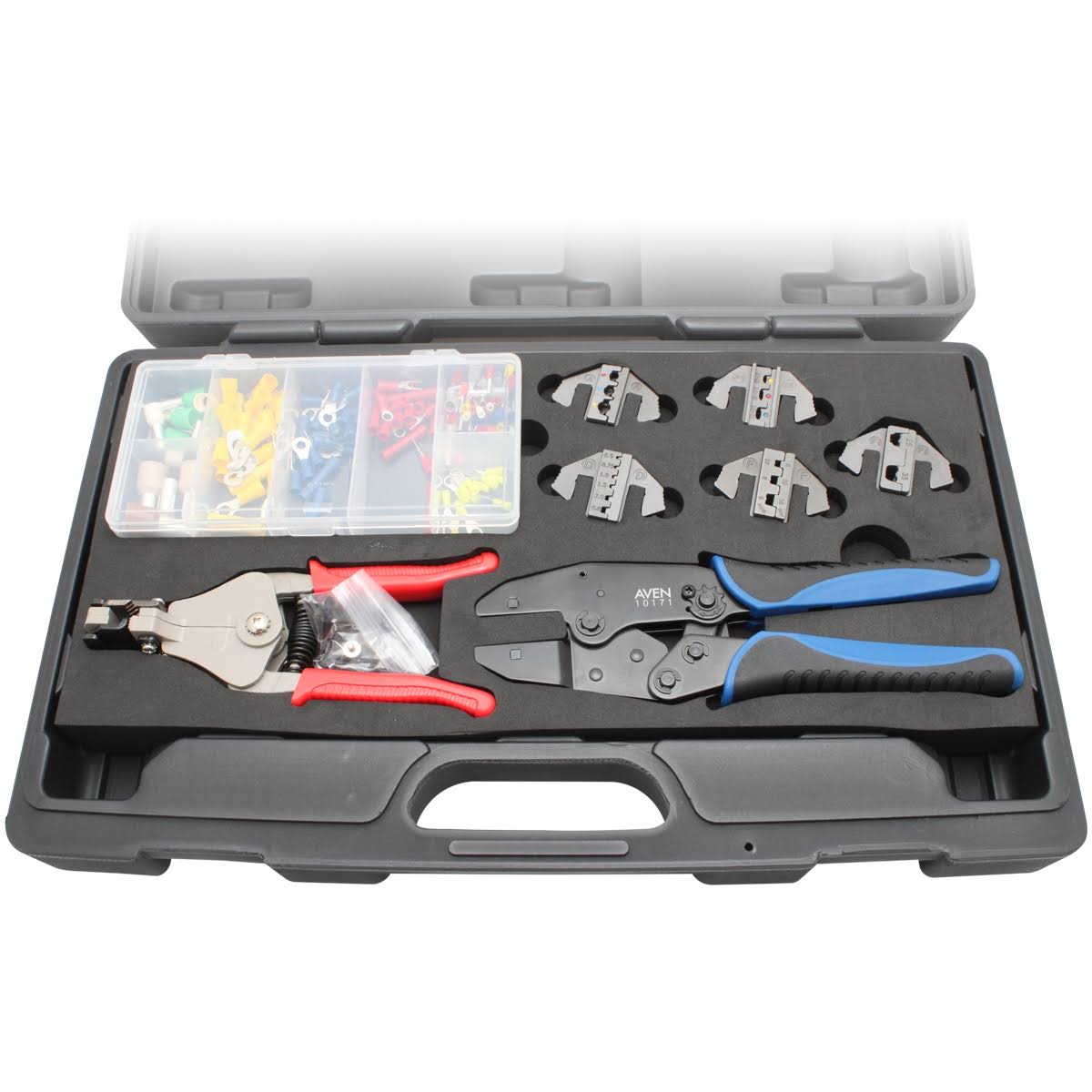 Deluxe Crimping Tool Kit with Frame, 5 Dies, Wire Stripper X543346