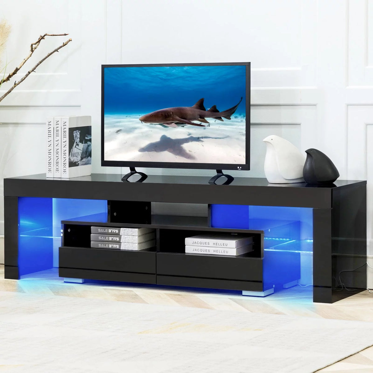 Black High Glossy TV Stand with LED Light K65315
