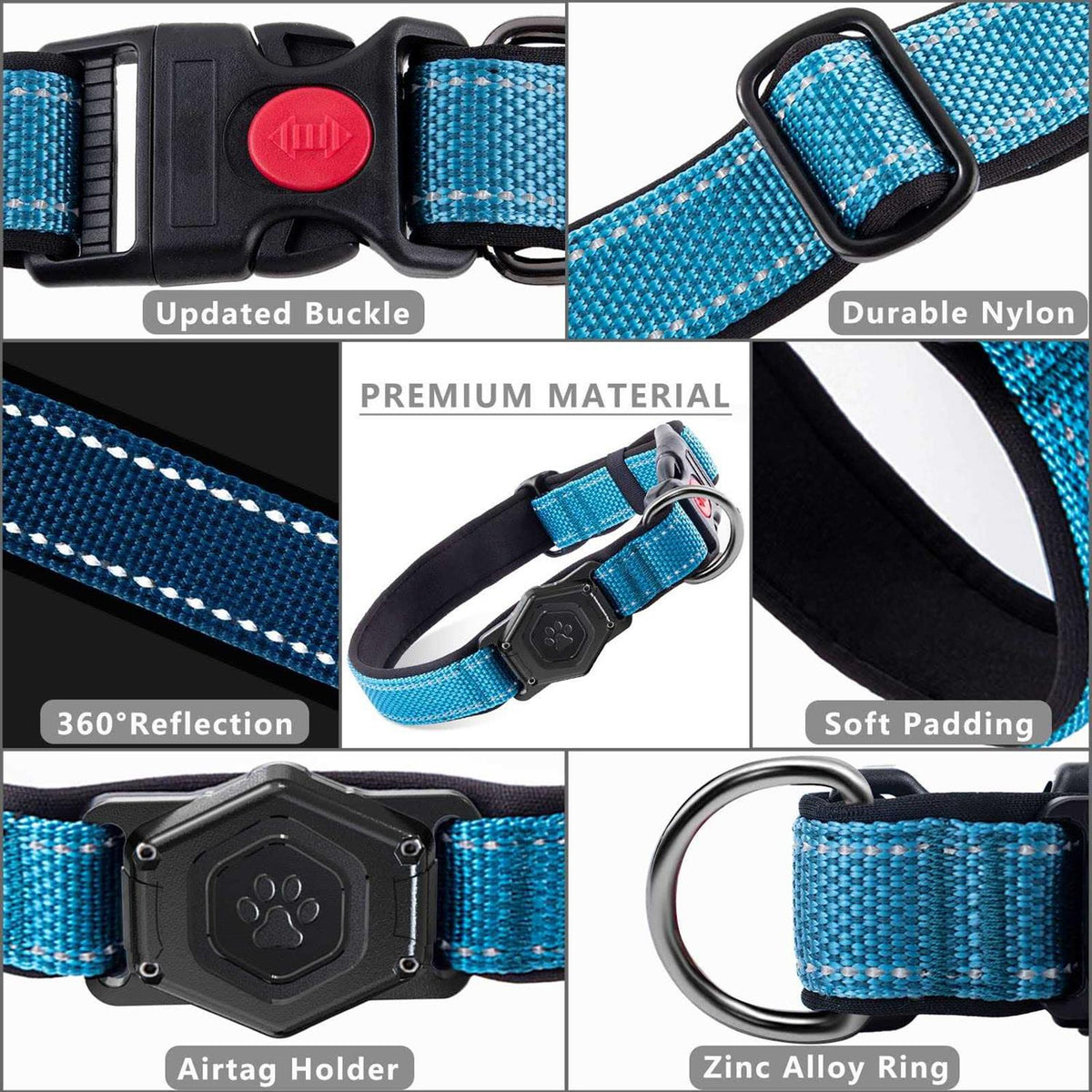 Adjustable Reflective Dog Collar with AirTag Holder P174