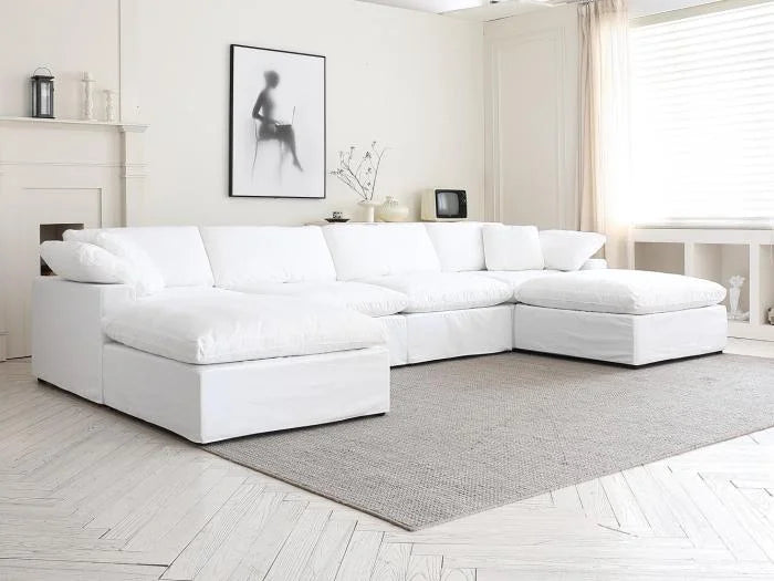 White Convertible Sectional Sofa with 2 Ottomans H283792