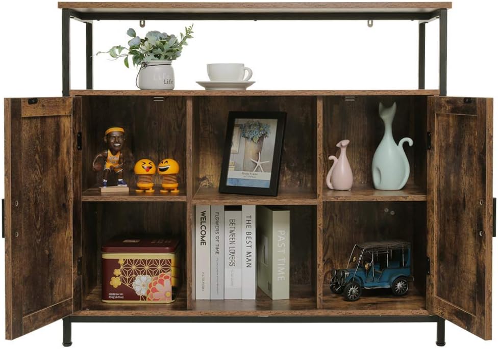 Industrial Floor Storage Cabinet with 2 Doors, Adjustable Shelves, Rustic Brown R20502