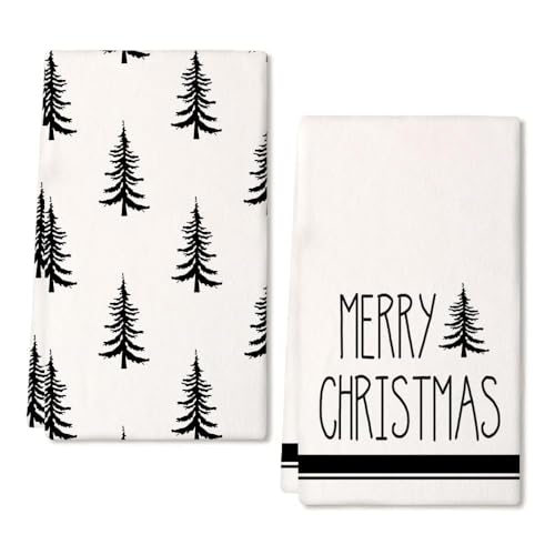 Christmas Kitchen Towels Set of 2 Black Xmas Tree Dish Towels 18x26 Inch L5609