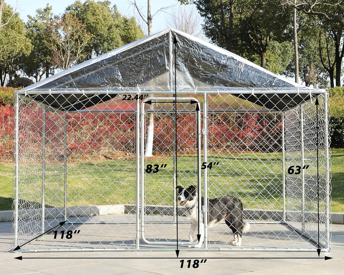 118'' L x 118'' W x 83'' H Galvanized Steel Dog Kennel with Lockable Door G2344