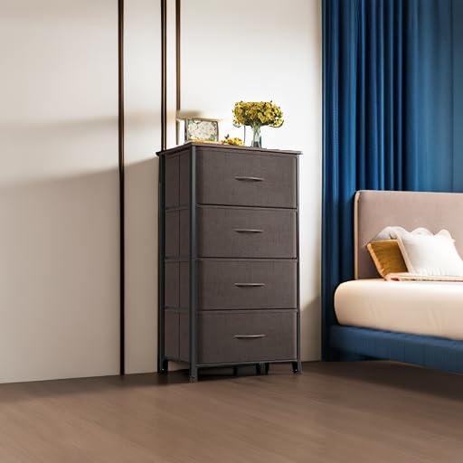 4 Drawer Dark Grey Dresser with Steel Frame and Wood Top G6711